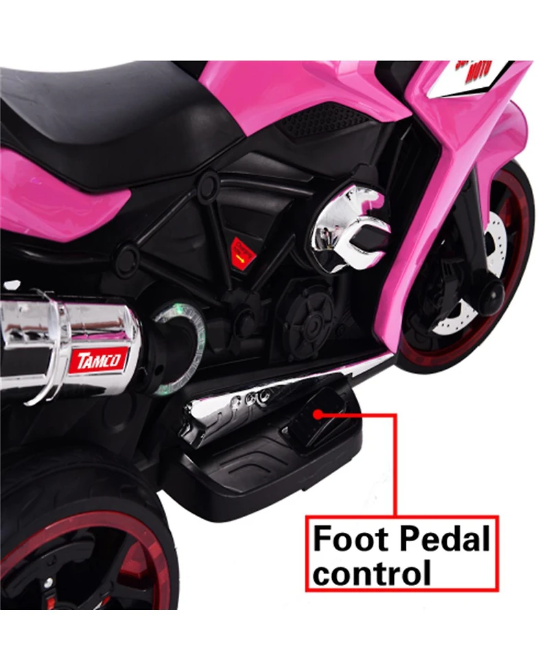Yobtop 12V Kids Electric Motorcycle - 3-Wheel Battery Powered Ride On Motorbike, Rechargeable, Light-Up Wheels, Children Car