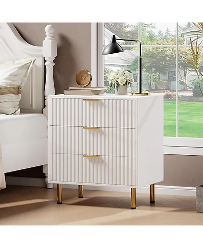 gaomon 3 Drawer Dresser for Bedroom, Fluted Dresser with Large Drawers and Sturdy Gold Legs Support, Dressers and Chests of Drawers for Bedroom