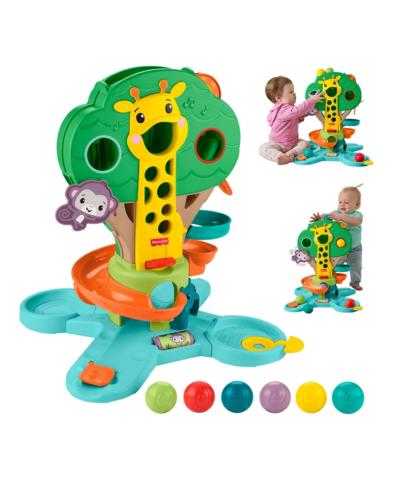 Fisher Price Baby to Toddler Sit-To-Stand Jungle Tree Musical 6-Ball Drop Activity Center, Ages 6 months+