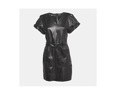 Pre-Owned Tom Ford Women's Black Leather V-Neck Belted Mini Dress