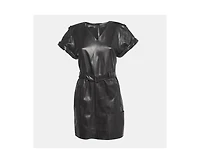 Pre-Owned Tom Ford Women's Black Leather V-Neck Belted Mini Dress