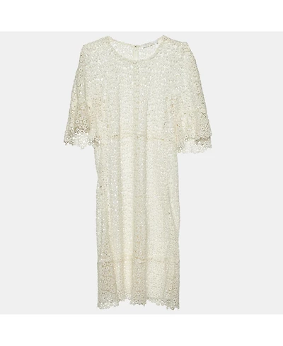 Pre-Owned Chloe Women's Eggshell White Guipure Lace Sheer Knee Length Dress
