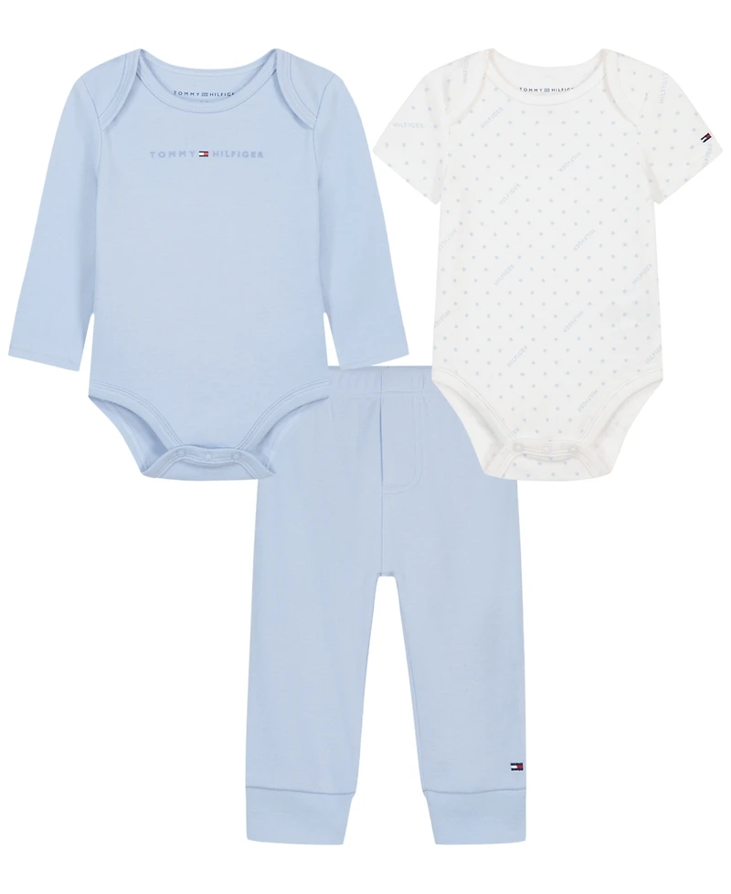 Tommy Hilfiger Baby Boys' Logo Bodysuits and Pants, 3-Piece Set