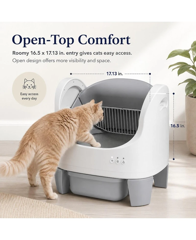 Cumrige Automatic Self-Cleaning Cat Litter Box with App Control, Open-Top Design, Safety Sensors, Quiet Operation