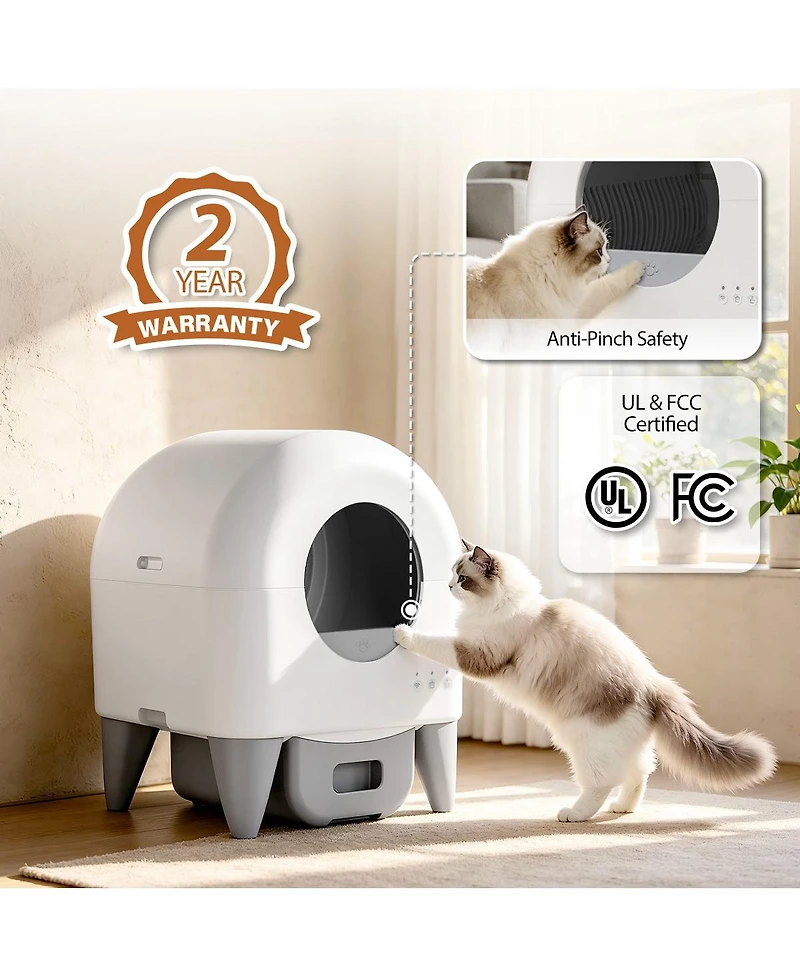 Cumrige Smart Automatic Cat Litter Box with App Control, 95L Interior, 15L Sealed Waste Drawer and Quiet Night Mode
