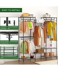 gaomon Heavy Duty Metal Clothes Rack Organizer 4 Hanging Rods,8 Shelves and Hooks Freestanding Portable Wardrobe Closet for Bedroom,Entryway