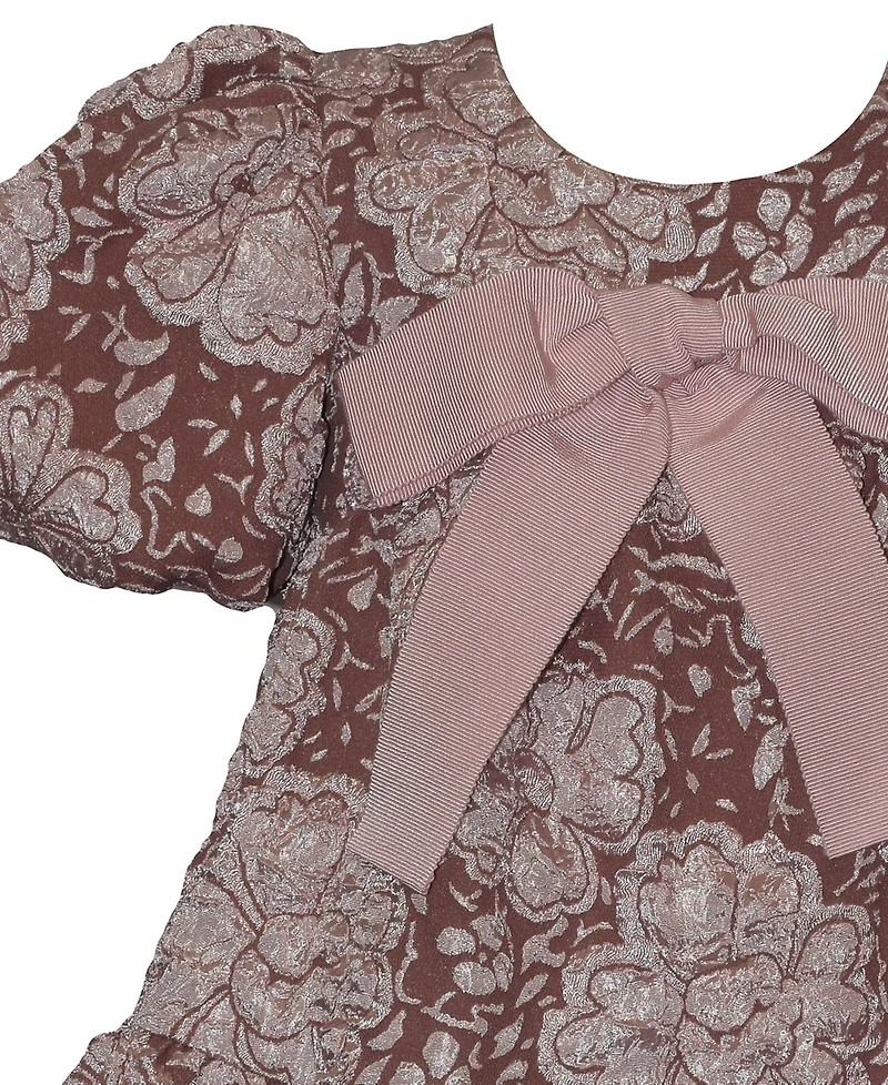 Bonnie Baby Girls' Short-Sleeve Jacquard with Bow Dress