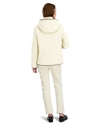 Tahari Women's Hooded Cordouroy Trim Quilted Coat