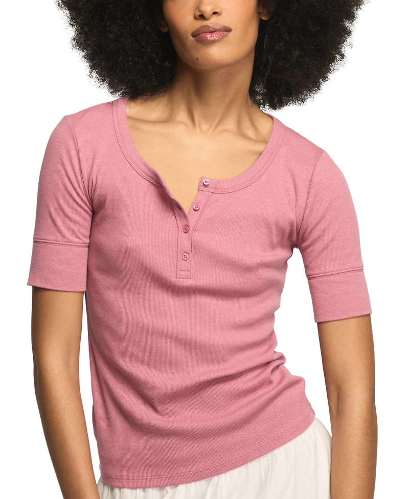 Lucky Brand Women's Rib-Knit Scoop Neck Henley Top