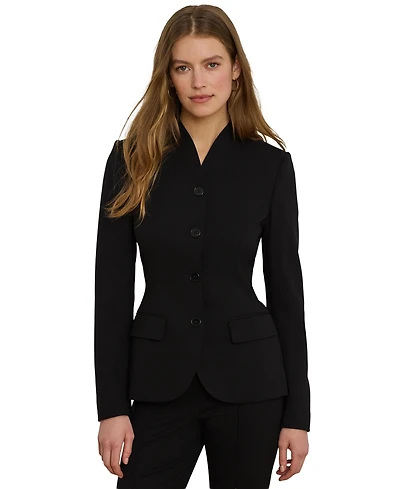 Lauren Ralph Women's Stretch Lightweight Curved Stand Collar Blazer