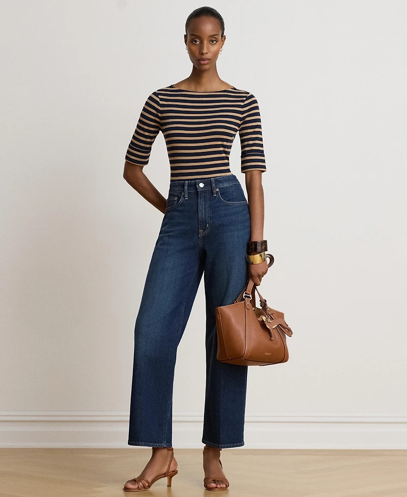 Lauren Ralph Women's Striped Stretch Cotton Boat Neck Top