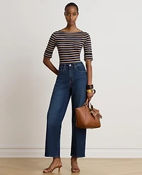 Lauren Ralph Women's Striped Stretch Cotton Boat Neck Top