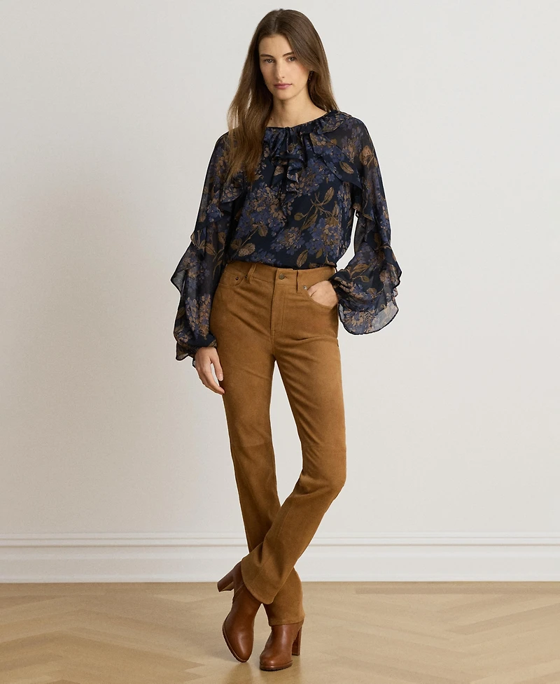 Lauren Ralph Women's Ruffle-Trim Long-Sleeve Blouse
