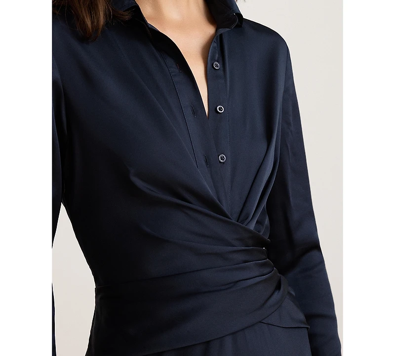 Lauren Ralph Pleated Button-Up Charmeuse Gown