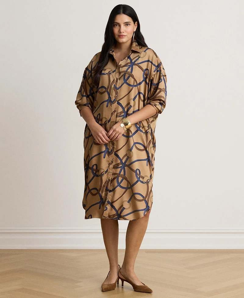 Lauren Ralph Women's Belting Print Collared Midi Dress