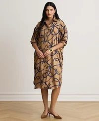 Lauren Ralph Women's Belting Print Collared Midi Dress
