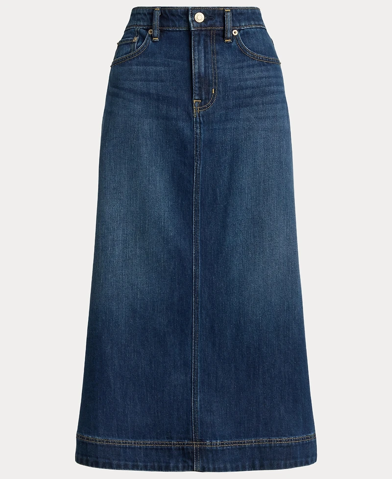 Lauren Ralph Women's A-Line High-Waisted Midi Denim Skirt