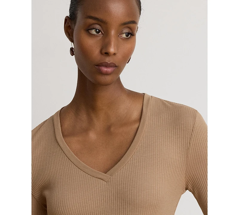 Lauren Ralph Women's Rib-Knit Long-Sleeve V-Neck Top