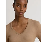 Lauren Ralph Women's Rib-Knit Long-Sleeve V-Neck Top