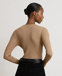 Lauren Ralph Women's Rib-Knit Long-Sleeve V-Neck Top