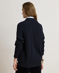 Lauren Ralph Women's Wool-Blend Rib-Knit Spread Collar Cardigan