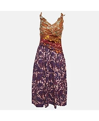 Pre-Owned Zimmermann Women's Multicolor Printed Linen Bow Detail Midi Dress