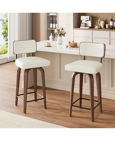 gaomon Set of 2 Swivel Bar Stools, 26 Inch Upholstered Counter Height Bar Stools with Back and Wood Legs