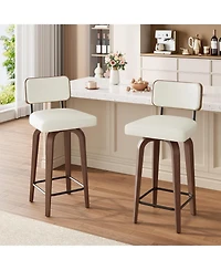 gaomon Set of 2 Swivel Bar Stools, 26 Inch Upholstered Counter Height Bar Stools with Back and Wood Legs