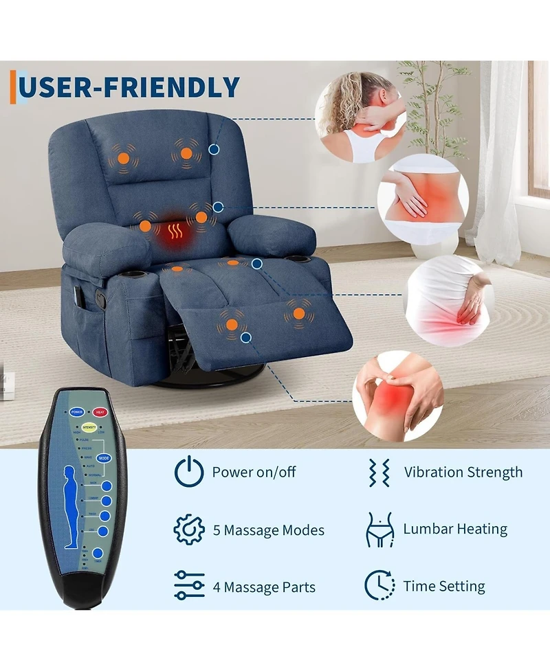 gaomon Oversized Recliner Chair, 360degree(s) Swivel Recliner for Adults,Rocking Recliner Chair with Heat and Massage