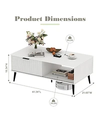 41.34 inch Rectangle Coffee Table, 2-Tier Farmhouse Table with Storage and Sliding Wave Pattern Door, Modern Wood Center Table for Living Room, Office