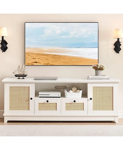 gaomon Rattan Tv Stand, Boho Entertainment Center for 65 Inch Tv, Tv Console with 2 Cabinets Modern Tv Stand