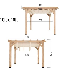 gaomon 10x10 Feet Cedar Wood Pergola with Retractable Oxford Fabric Roof