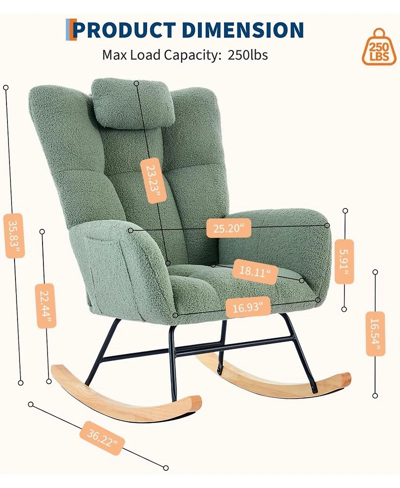 gaomon Nursery Rocking Chair with High Back and Cushion, Compact Glider for Bedroom