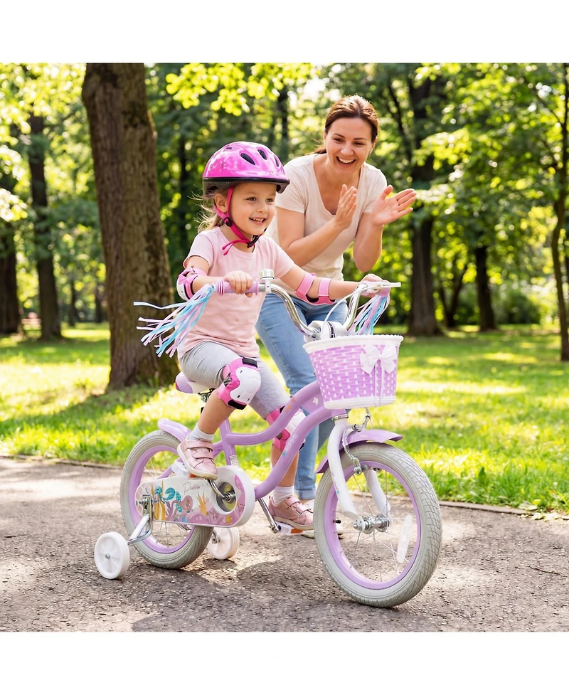 Slickblue Adjustable Mermaid-Inspired Princess Bike with Basket & Streamers, 14", 110 Lbs., Ages 3+