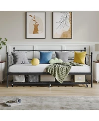 gaomon Senfot Twin Daybed with Trundle, Pull Out Trundle Day Bed, Twin Mattress Foundation with Metal Slats, Modern Sofa Bed for Living Room, Bedroom