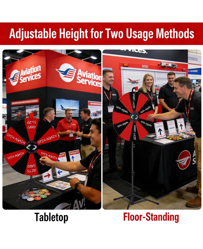 WinSpin 24" Pop Up Displays Spinning Prize Wheel Black and Red Adjustable Height Diy Modular Spin Doodle Game for Events