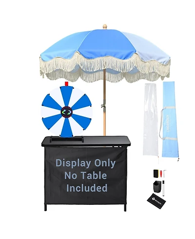 WinSpin 24" Modular Prize Wheel Tabletop with Palm Springs Fringe Umbrella for Outdoor Pop-up Shop Craft Booth