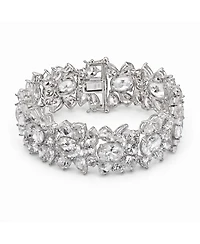 Genevive Exquisite Rhodium-Plated Sterling Silver Flower Bracelet with Cubic Zirconia