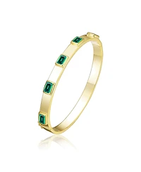 Rachel Glauber 14K Gold Plated Green Cubic Zirconia Bangle Bracelet