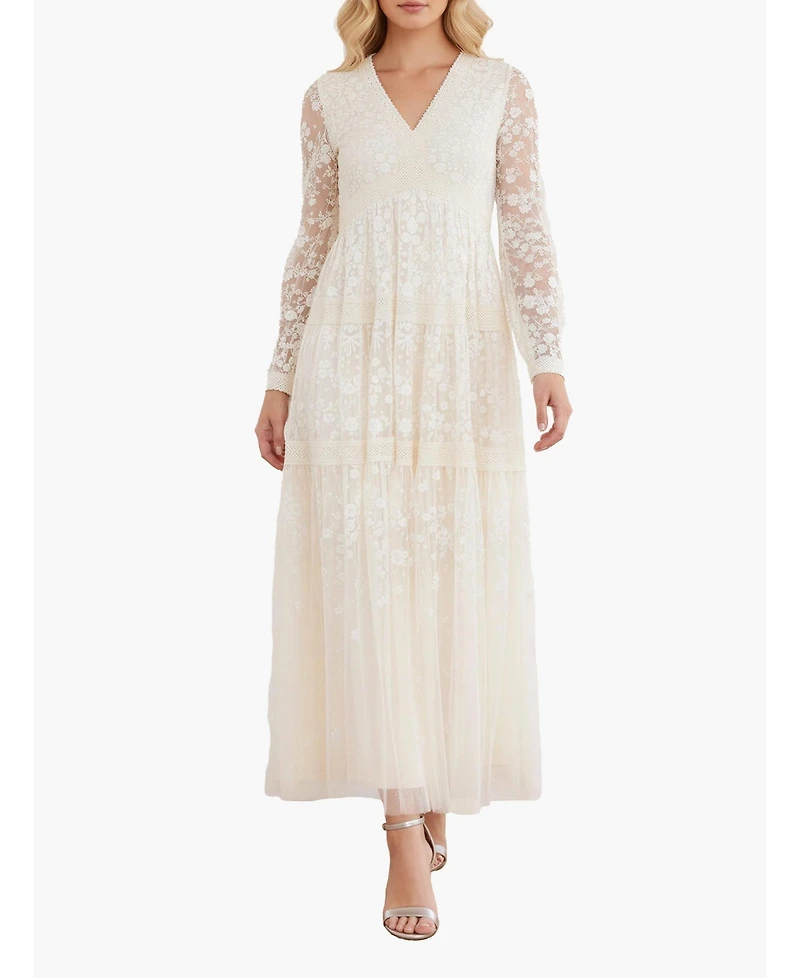 Needle & Thread Women's Celestia Ribbon Long Sleeve V-Neck Gown