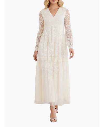 Needle & Thread Women's Celestia Ribbon Long Sleeve V-Neck Gown