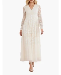 Needle & Thread Women's Celestia Ribbon Long Sleeve V-Neck Gown