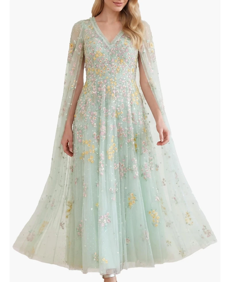 Needle & Thread Women's Versailles Ditsy V-Neck Cape Maxi Gown