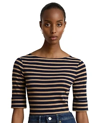 Lauren Ralph Women's Striped Stretch Cotton Boat Neck Top