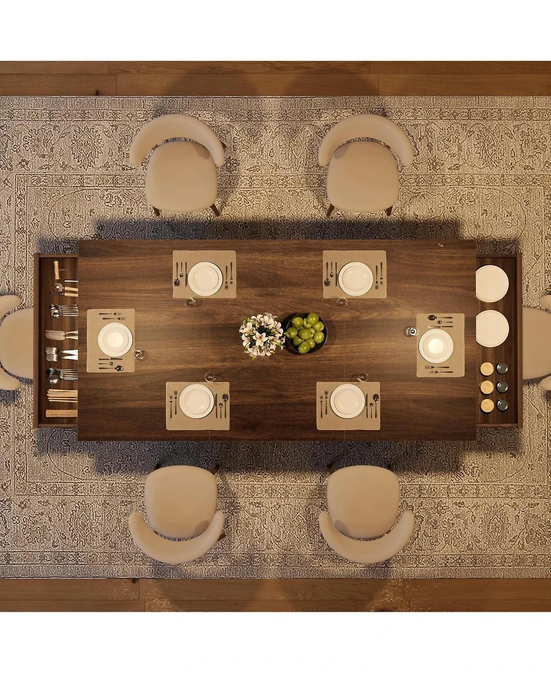 gaomon 8-Ft Dining Table for 6-8 with 2 Drawers, Rectangular Kitchen Table with Double Pedestal