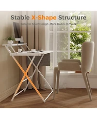 gaomon Portable Small Desk No Assembly, 2-Tier Compact Computer with Shelf, Space Saving Foldable Table for Home Office, Bedroom or Apartment