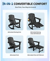 gaomon All-Weather Hdpe Outdoor Folding Adirondack Rocking Chair with Retractable Ottoman for patios, Decks