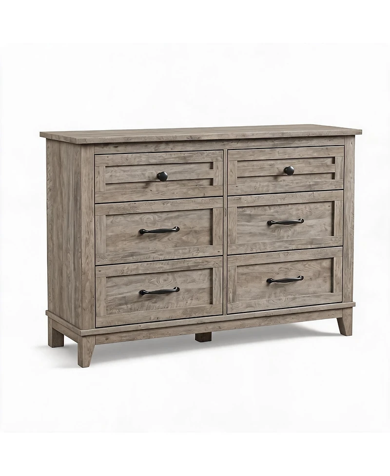 homfan 6 Drawer Dresser for Bedroom Classic Wide Wooden Chest, Freestanding Farmhouse Storage for Closet Nursery Living Room Entryway