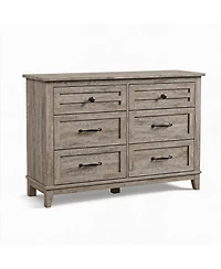 homfan 6 Drawer Dresser for Bedroom Classic Wide Wooden Chest, Freestanding Farmhouse Storage for Closet Nursery Living Room Entryway