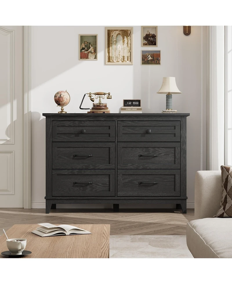 homfan 6-Drawer Wooden Dresser Chest for Bedroom, Closet, Nursery, Living Room, Dining Room, Entryway, Tv Stand